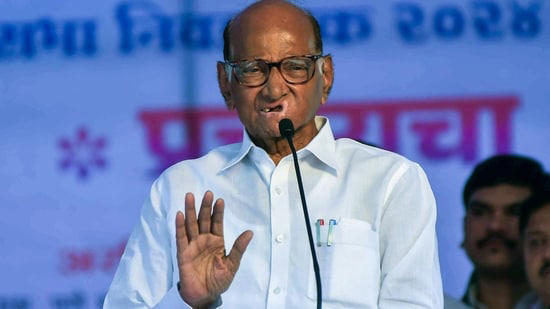 NCP-SCP Chief Sharad Pawar addresses a public meeting.