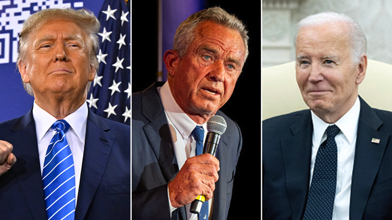 Former President Trump, left, and President Biden, right, have agreed to debates that currently exclude independent candidate Robert F. Kennedy Jr. Getty Images