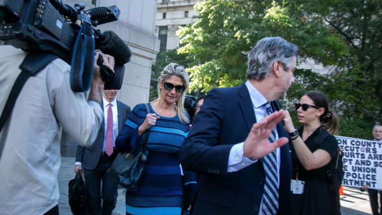 Nadine Menendez, center, the wife of New Jersey Sen. Bob Menendez, leaves federal court in New York on October 2, 2023.