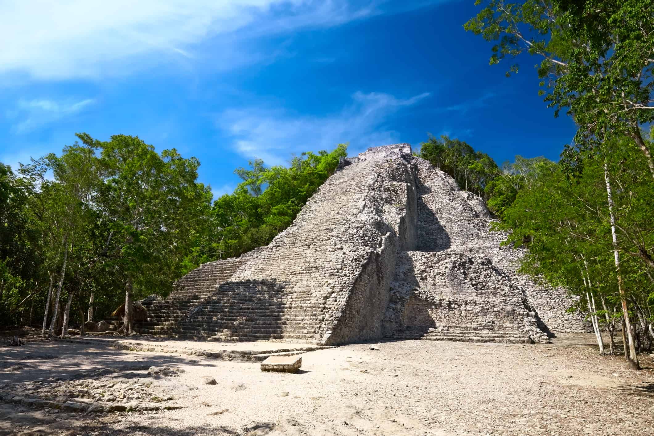 <p>Located in the ancient Mayan city of Coba, there are various pyramids here that are truly impressive. The pyramids and city were built before 800 C.E., and the city at one point during its height had about 50,000 people living there. The site features several pyramids including Nohoch Mul, Ixmoja, La Iglesia, The Ancient Pyramid, and the Pyramid of the Painted Lintel. Each of them is unique in their way and some of them have been recently uncovered by archeologists. The site of Coba is still being excavated by archeologists, as most of the site is still covered by centuries of dirt and vegetation.</p>