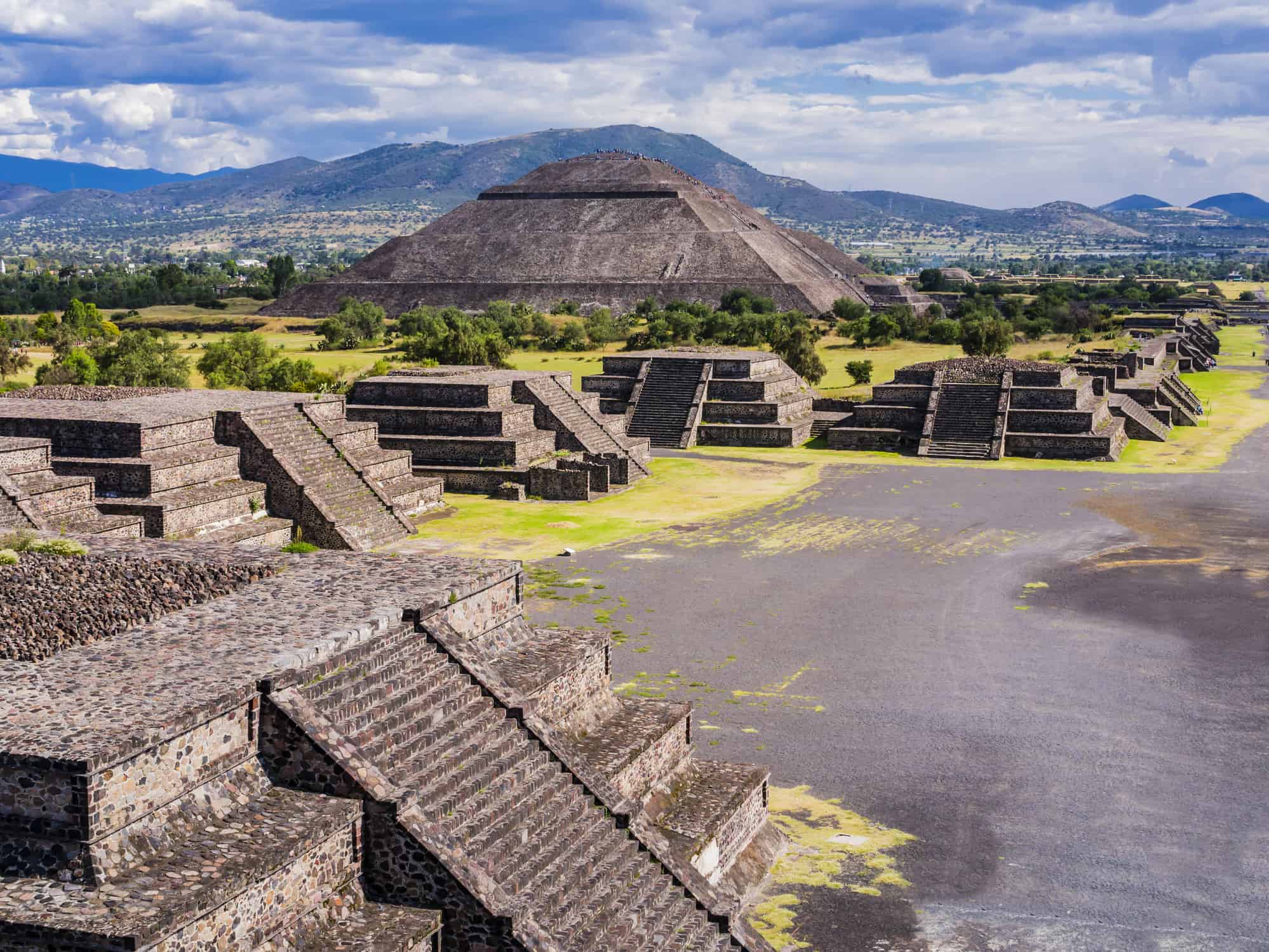 <p>Built directly across the Pyramid of the Moon, <a href="https://www.britannica.com/place/Pyramid-of-the-Sun" rel="noopener">the Pyramid of the Sun</a> is also found in the ancient city of Teotihuacan. This pyramid, however, was built before its counterpart. When the Aztecs arrived in the area, it was them who named it the Pyramid of the Sun, as Teotihuacan was already an abandoned city. There is not much documentation on why the ancient tribes built the Pyramid of the Sun, but it is believed that it was built for a god or goddess they believed in.</p>