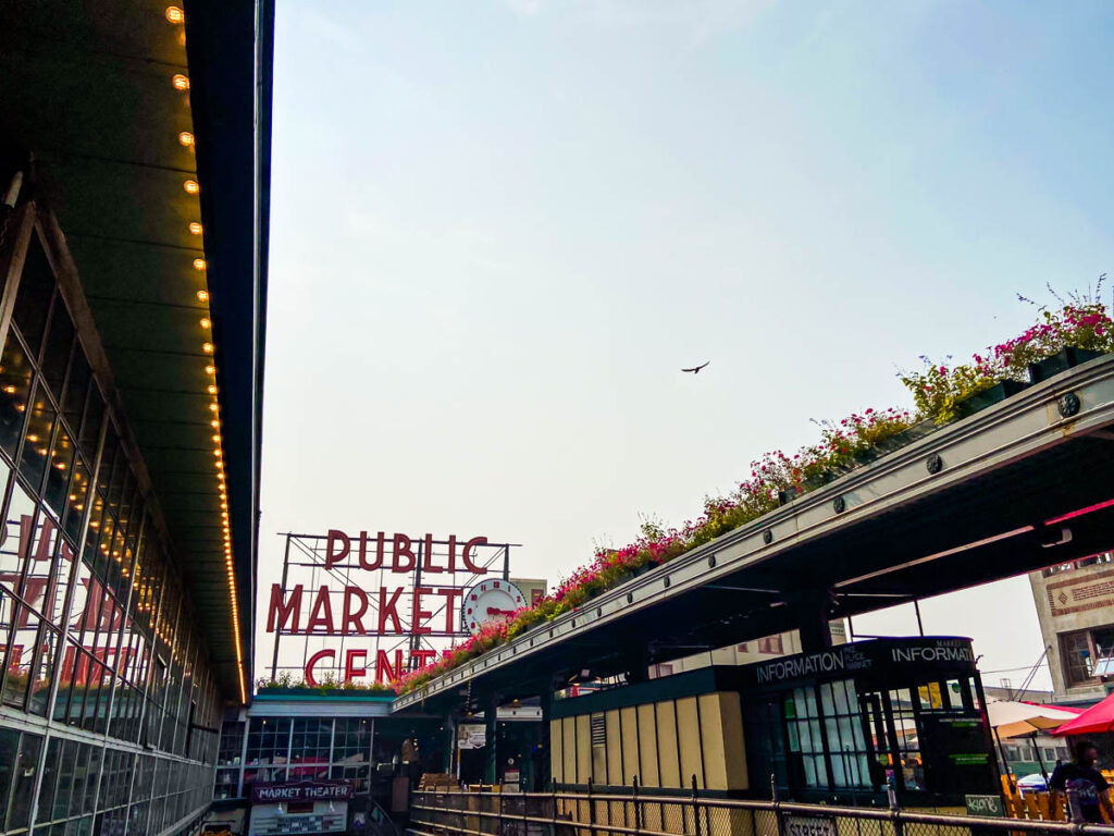 Exterior sign of Pikes Place Market in Seattle 