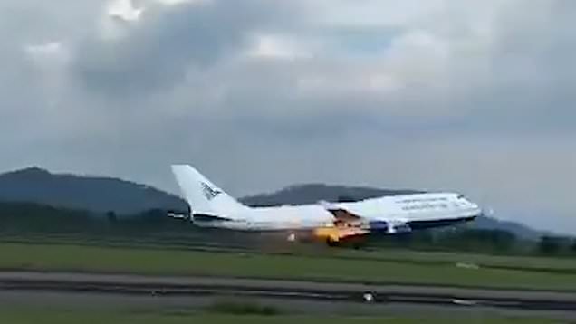 Boeing 747 engine bursts into flames during takeoff