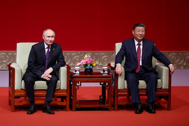 Russian President Vladimir Putin and Chinese President Xi Jinping appear in Beijing on May 16, 2024. In a joint statement, Putin and Xi addressed their position on the use of nuclear weapons.
