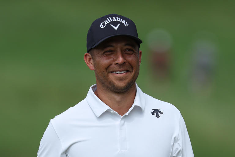 LOUISVILLE, KENTUCKY - MAY 16: Xander Schauffele of the United States reacts on the fourth green during the first round of the 2024 PGA Championship at Valhalla Golf Club on May 16, 2024 in Louisville, Kentucky. (Photo by Patrick Smith/Getty Images)