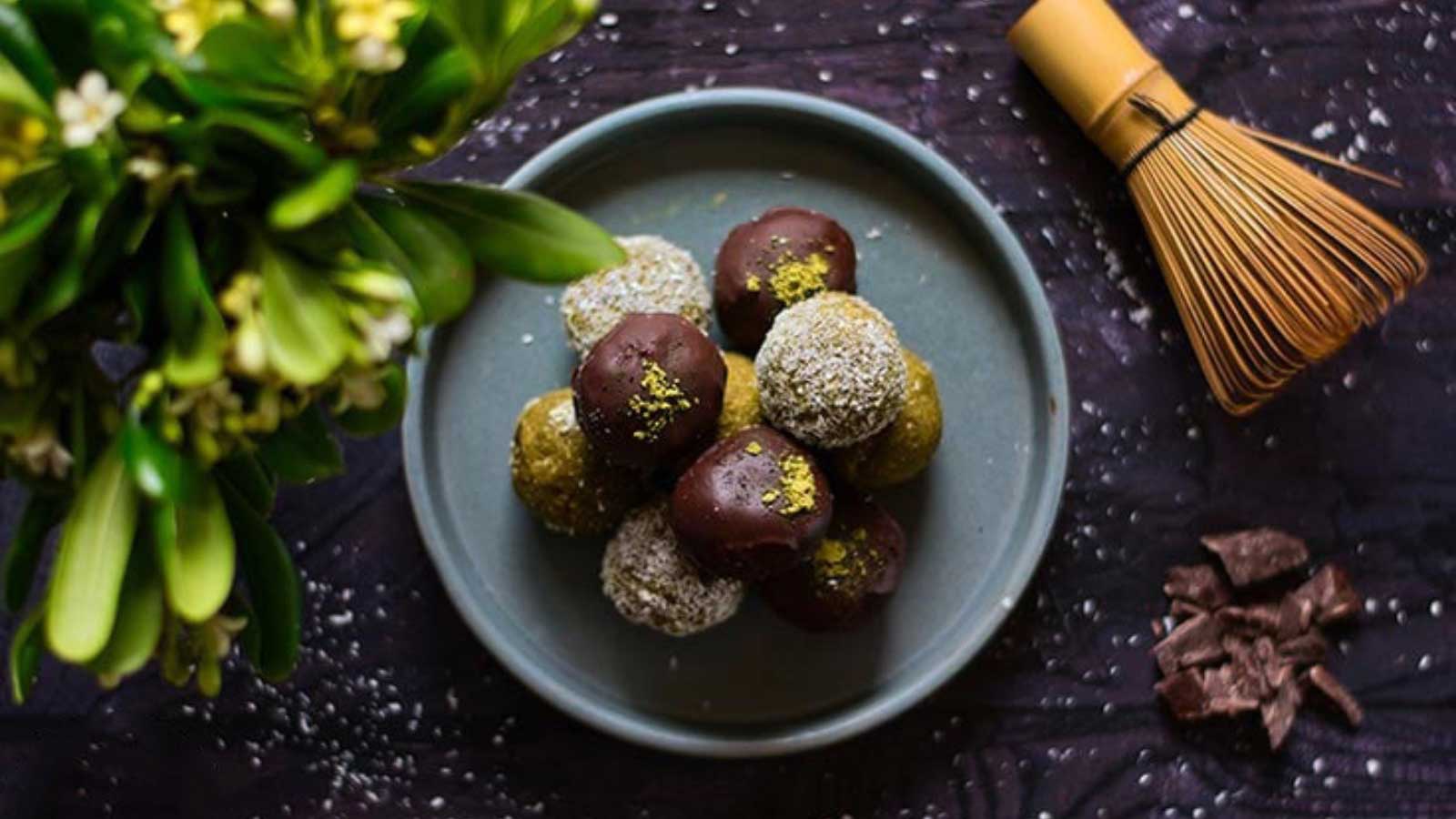 <p>These tasty <a href="https://www.thegraciouspantry.com/matcha-energy-balls-recipe/">matcha energy balls </a>are good for you, and they can give you a quick energy boost, too. These are made with avocado, maple syrup, matcha powder, dark chocolate, and a few other simple ingredients for a road-worthy snack you’ll love. They DO contain caffeine, so keep that in mind if you are traveling with kids. </p>