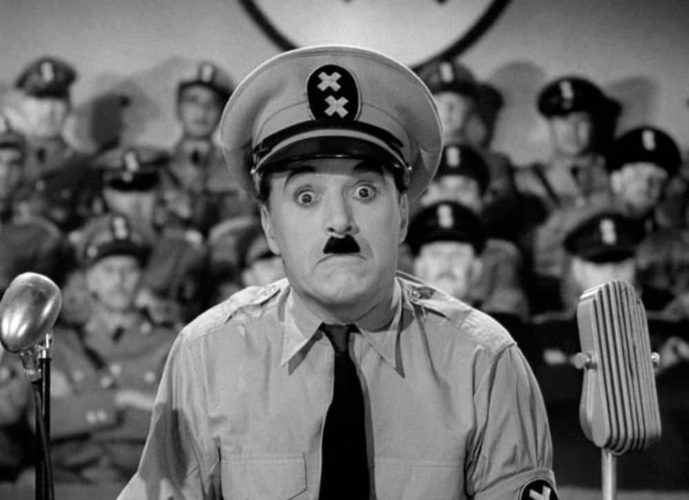 <ul> <li><strong>Speech topic:</strong> The need for kindness, gentleness, and universal brotherhood</li> <li><strong>Delivered by:</strong> The Barber (dressed as Adenoid Hynkel), played by Charlie Chaplin</li> </ul> <p>A Jewish barber, masquerading as his Hitler-esque lookalike, delivers one of the most iconic monologues in cinematic history. The speech opens with the dictator's resignation from power and builds toward these closing lines: "Let us fight for a world of reason, a world where science and progress will lead to all men's happiness. Let us unite!"</p>