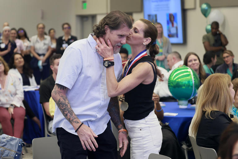 Elissa Diener and her fiancé Thomas Trout survived an accident, and were recognized by Memorial Regional Hospital and their staff on Thursday, May 16, 2024. Dozens of trauma survivors reunited with hospital staff and their rescue workers to celebrate Trauma Awareness Month.
