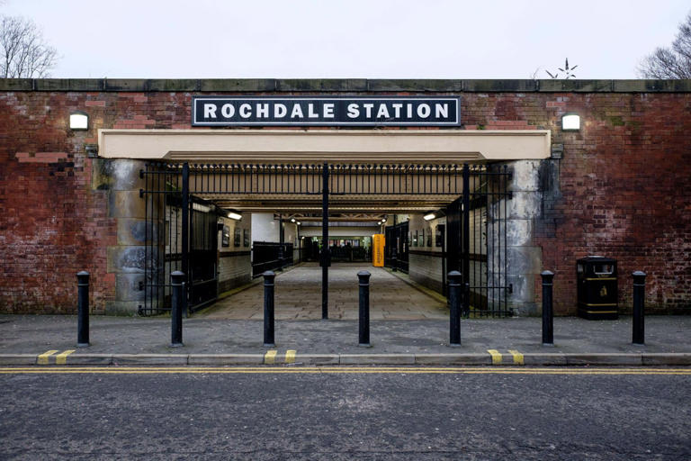 Entrance to Rochdale railway station, Lancashire, UK