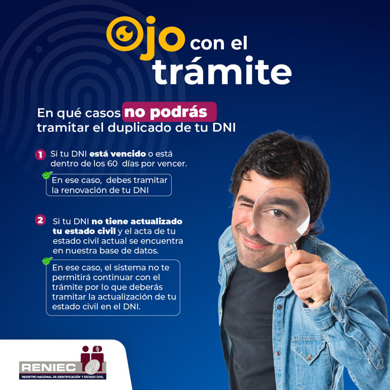 Conoce en qué casos NO podrás tramitar el duplicado de tu DNI, vía Reniec