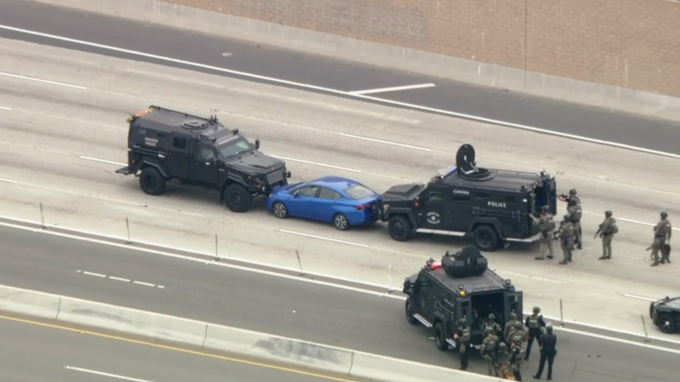 Standoff with armed suspect on 91 freeway in Anaheim ends in fatal shooting