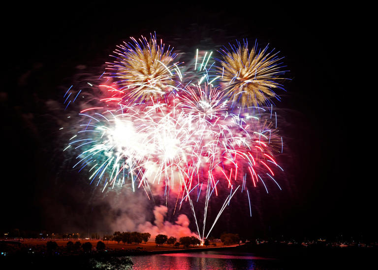 Fireworks light up sky during the Milwaukee lakefront fireworks on Monday, July 3, 2023.