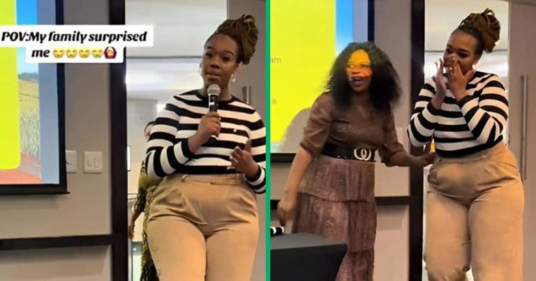 Woman's presentation at work gets emotional because of surprise, TikTok video moves Mzansi