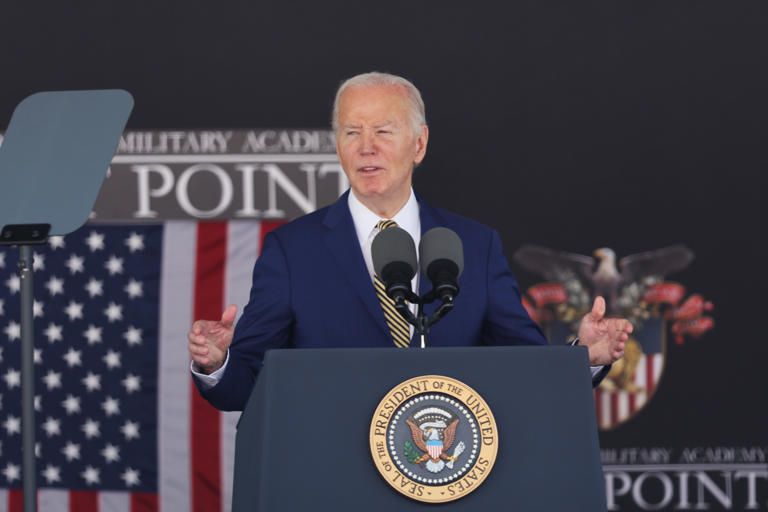 President Joe Biden speaks to the Class of 2024 during commencement exercises at West Point on May 25, 2024 in West Point, New York.(Photo by Spencer Platt/Getty Images)