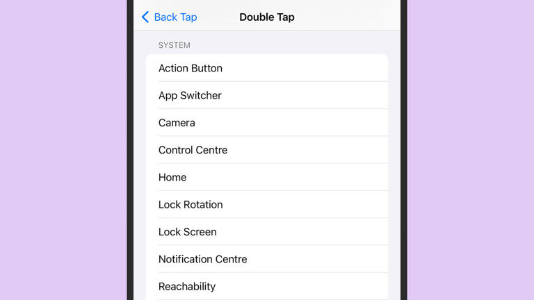 A double tap on the back of the iPhone can take you to lots of different places. Screenshot: Apple