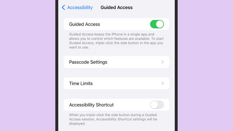 Use Guided Access to stay in a single app. Screenshot: Apple