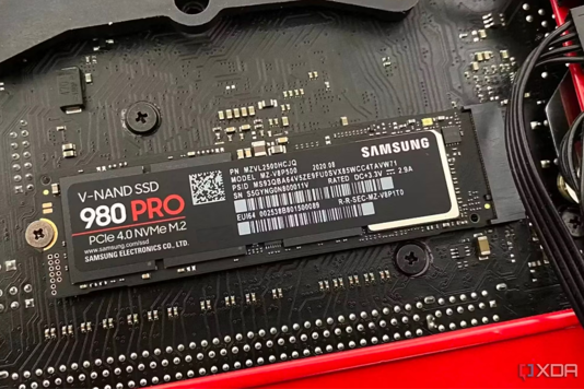 Samsung 980 Pro SSD in slot on motherboard