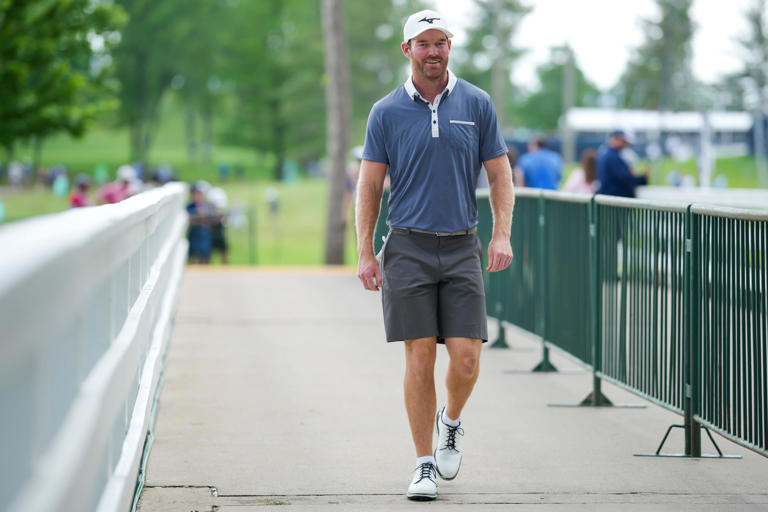 May 15, 2024; Louisville, Kentucky, USA; Grayson Murray walks the course during a practice round for the PGA Championship golf tournament at Valhalla Golf Club. Mandatory Credit: Aaron Doster-USA TODAY Sports