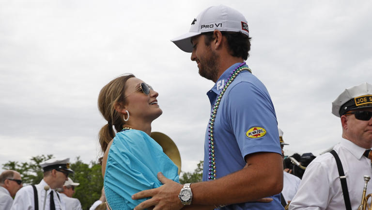 Davis Riley of the United State with wife Alexandra Patton Riley at TPC Louisiana on April 23, 2023 in Avondale, Louisiana.