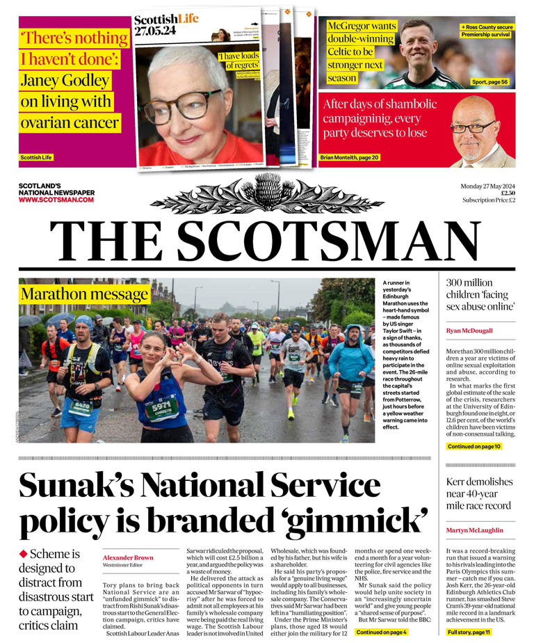 Scotland's papers: National service 'gimmick' and green jobs claim