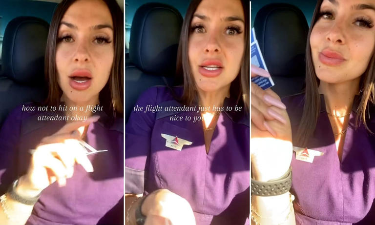 Flight attendant warns passengers to NEVER hit on a crew member
