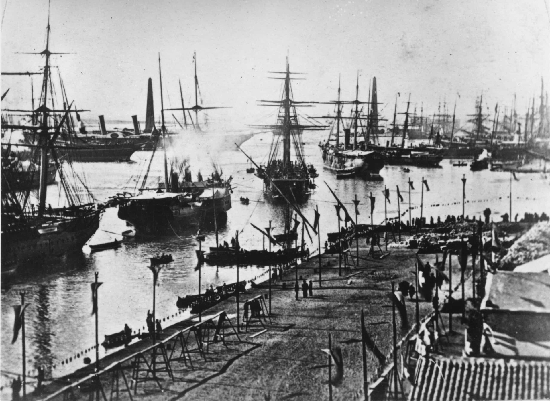 <p>On the morning of November 17, a fleet of ships entered the canal for an inaugural procession of steam and sail.</p>