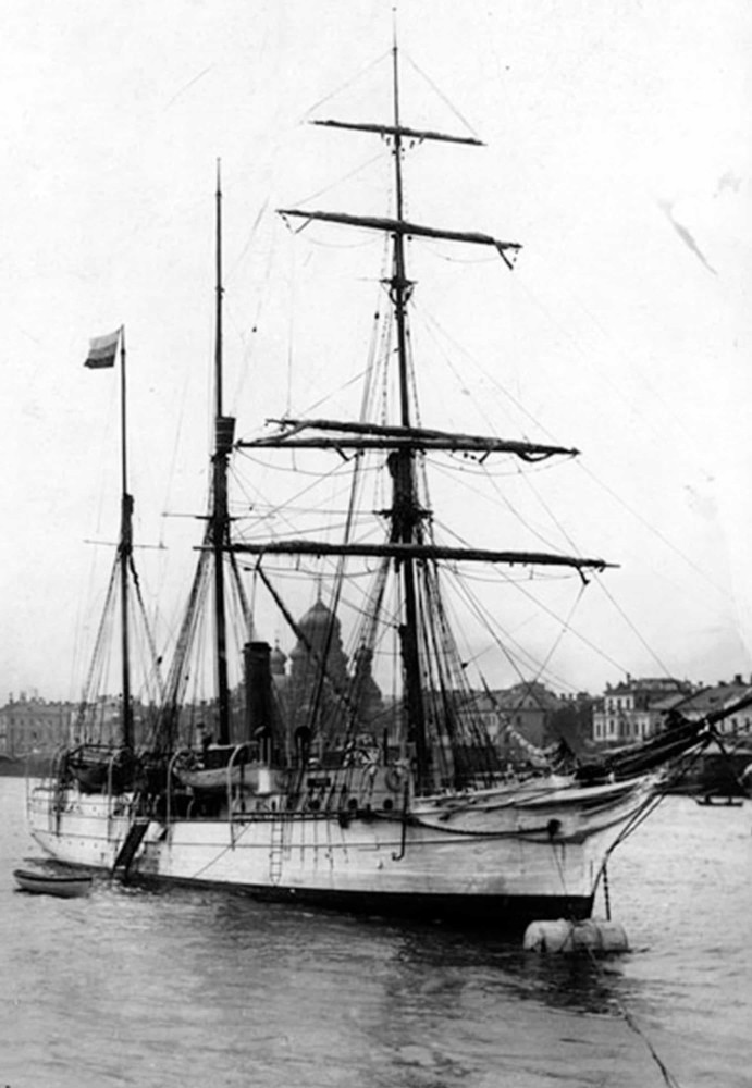 <p>HMS <em>Newport</em>, a British navy ship, was the first to enter the Suez Canal proper and sail its waters. She had navigated the canal under cover of darkness the night before the opening ceremony. The vessel would later survey the waterway on behalf of the Admiralty. She's seen here renamed the <em>Svyataya Anna</em> in 1912. The S.S. <em>Dido</em> by the way, was the first vessel to pass through the Suez Canal from South to North.</p>