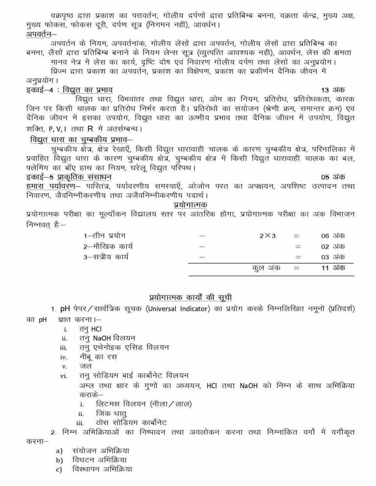 ncert syllabus for class 10 science pdf 2024 25 up board