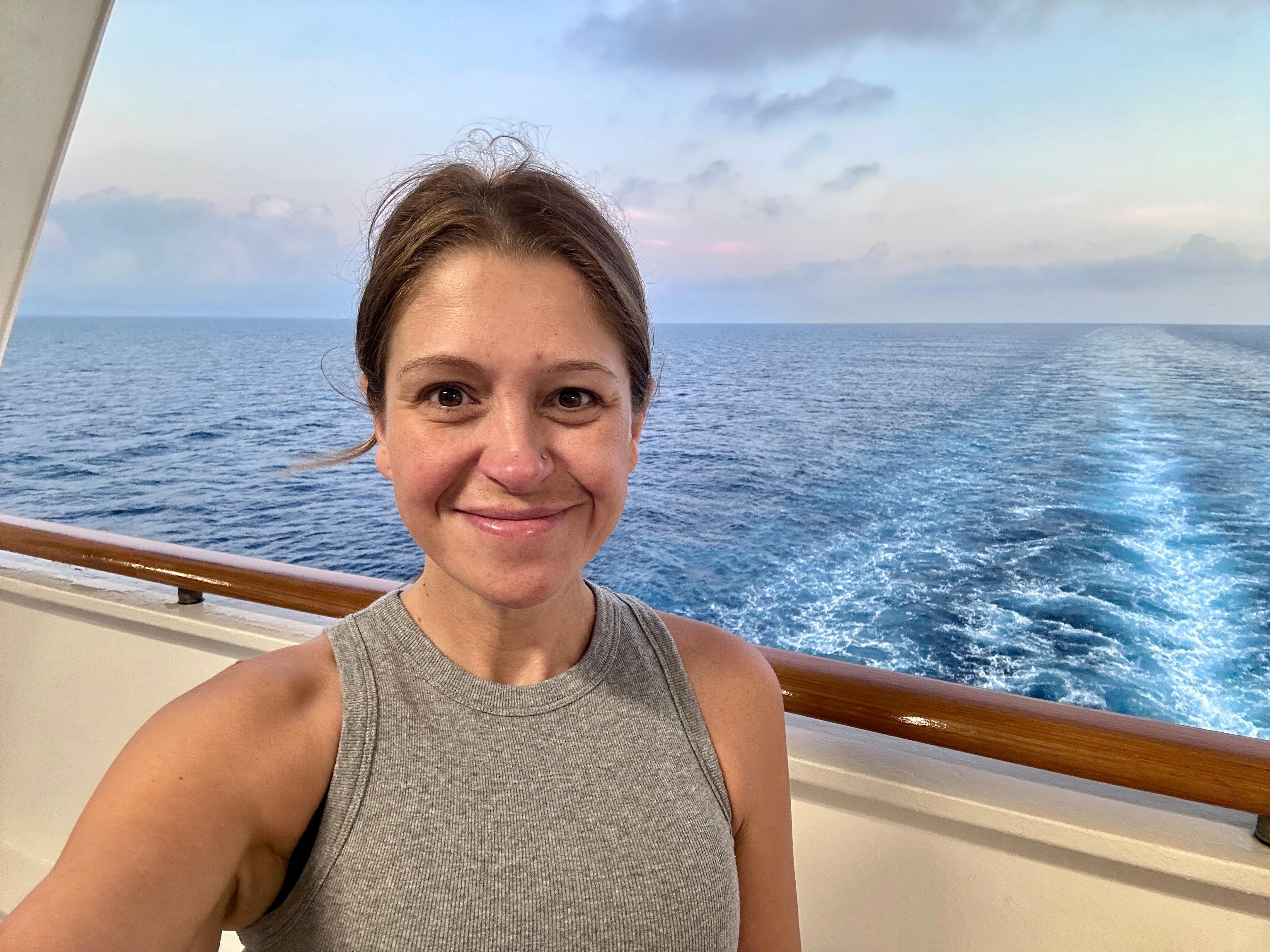 <p>Each morning on a cruise, I set an alarm for 7 a.m. and wake up before my family to go for a walk around the ship. </p><p>The Caribbean Princess had a jogging track on one of the lower decks, and walking there while taking in sweeping ocean views was a beautiful way to start my days and burn off the stress caused by being around other people. </p><p>Although our ship offered a fitness center and group fitness classes, I found the peaceful outdoor track to be the better option for my introverted self. </p>