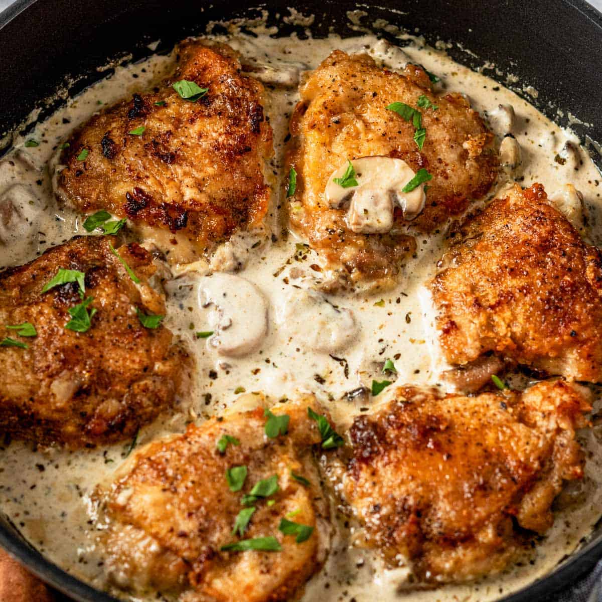 Creamy Garlic Mushroom Chicken Thighs (30-Minute Dinner)