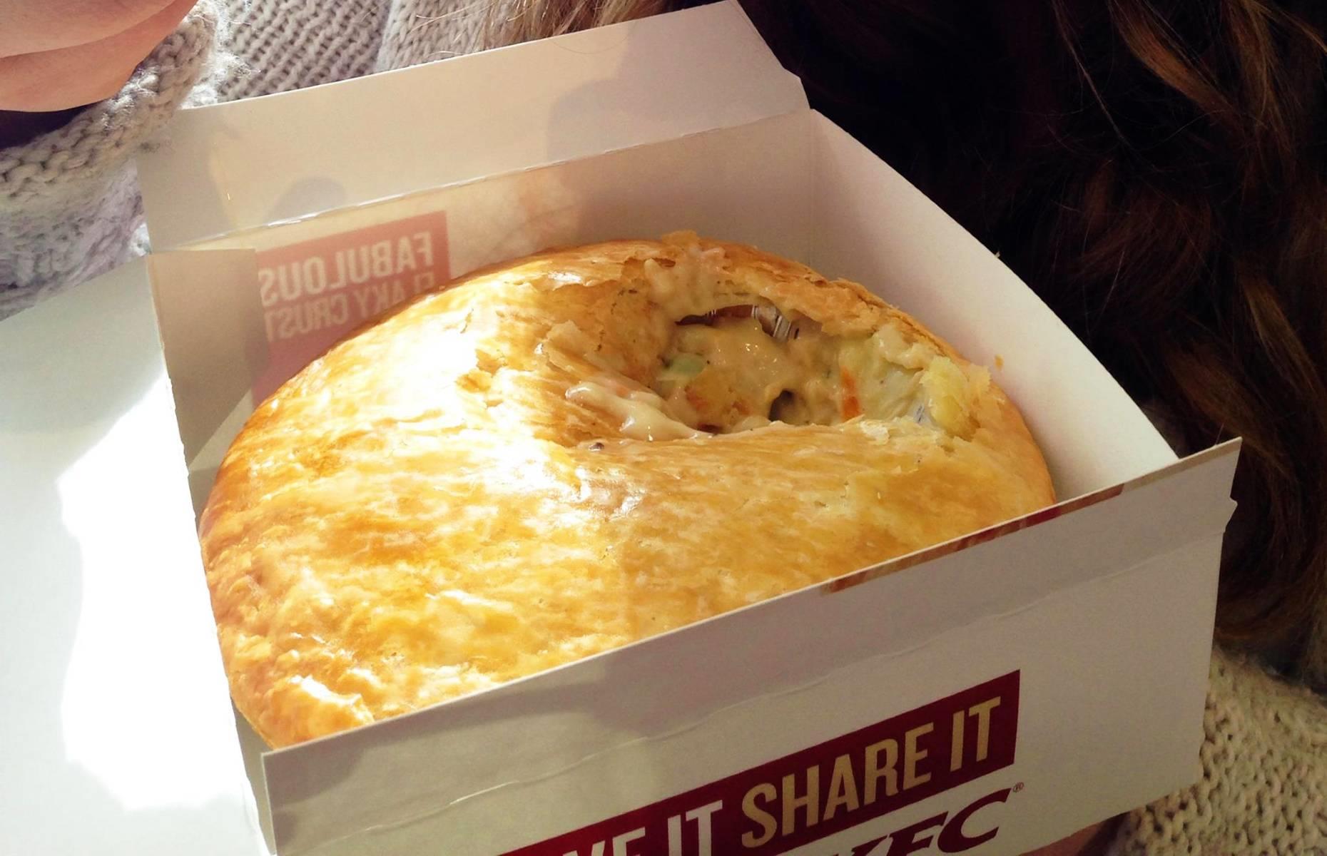 <p>The flaky-crusted Pot Pie, with its warm and creamy chicken, potato, pea and carrot filling, is a classic on the menu at KFC in the US. Sold since the 1990s, it’s as everyday as Original Recipe fried chicken, gravy and fries. In other countries, such as Japan, the savory pie has made appearances on a short-term basis along with dessert pies such as the purple Sweet Potato Pie.</p>