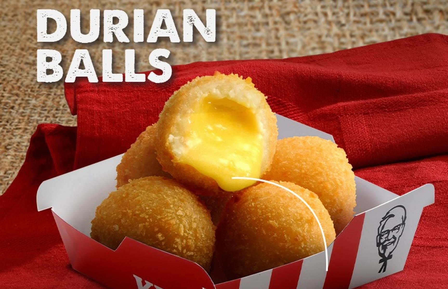 <p>Soft, creamy and delicious on the inside with a golden, crispy shell on the outside, Durian Balls were introduced at KFC in Malaysia for a limited time in 2020 and 2021. The fruity dessert is made with D24 durian, a popular variation of the spiky-skinned, notoriously funky-smelling tropical fruit. Lovers of the food no doubt found it delicious.</p>
