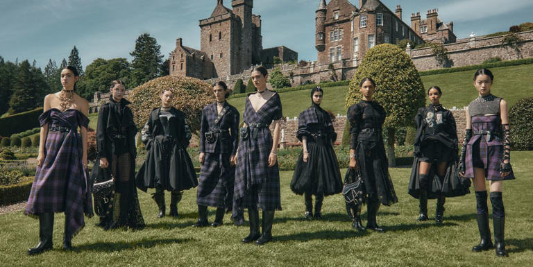 For Cruise 2025, Maria Grazia Chiuri created a dreamworld of regal Scotch romanticism infused with a punk twist, set among the sweeping landscapes of the historic Drummond Castle.
