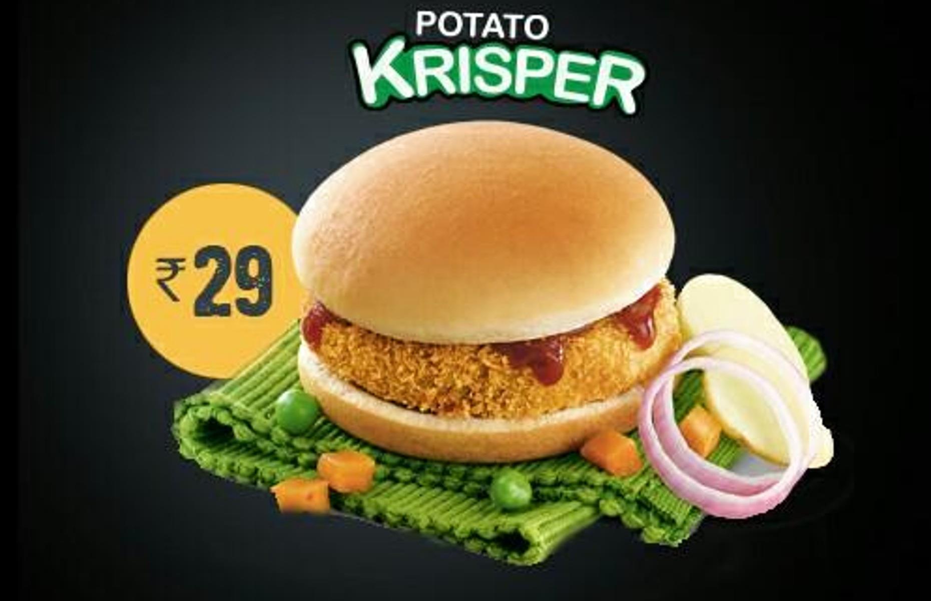 <p>When KFC moved into the Indian market, the chain adapted its menu to suit local dietary requirements. With a large proportion of the country’s population eating a vegetarian diet, KFC introduced an entire meat-free menu. Available in 2014, the Potato Krisper featured a crispy potato patty, sauce and onions in a bun. It was similar to the McDonald’s Aloo Tikki Burger, which is also sold in India. There's still a Veg Krisper on the menu.</p>