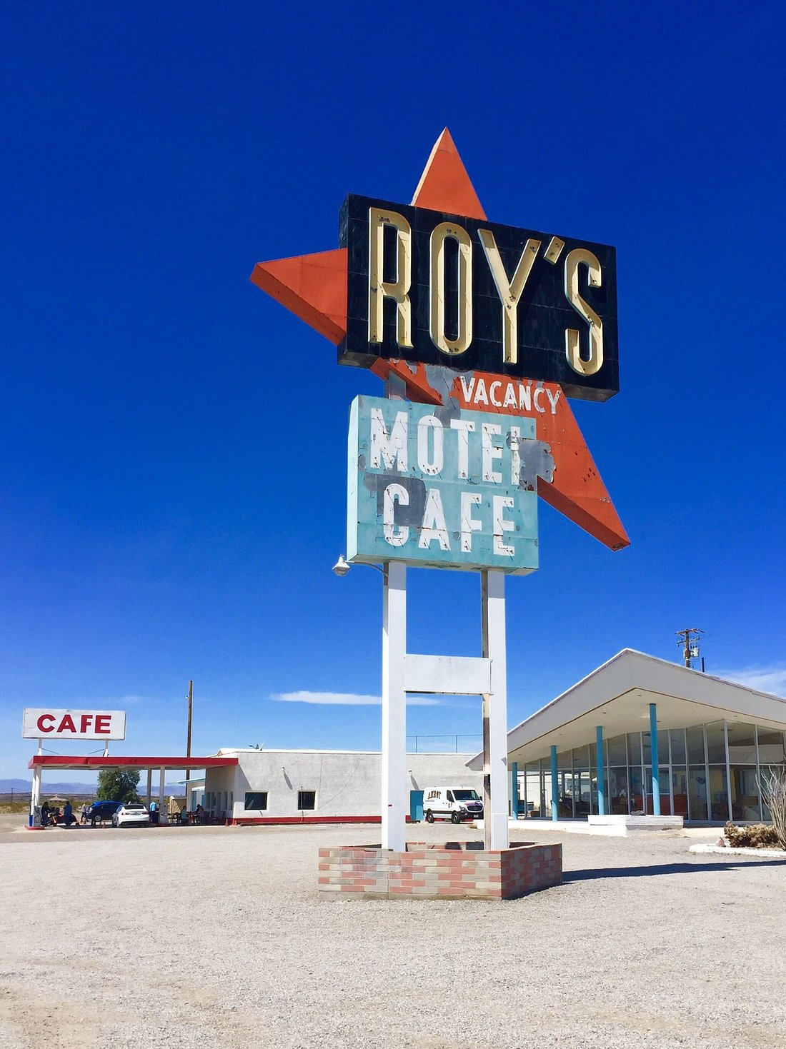 <p><b>Amboy, CA</b></p><p><a href="https://visitamboy.com">Roy's</a> is perhaps the most famous landmark on Route 66 thanks to its iconic sign that can be seen from miles around the Mojave Desert. When it opened in 1938, it was the only place to get gas, food, and lodging in the area. The famous 50-foot neon sign dates from 1959, and it's appeared in plenty of movies, TV shows, and music videos. </p>