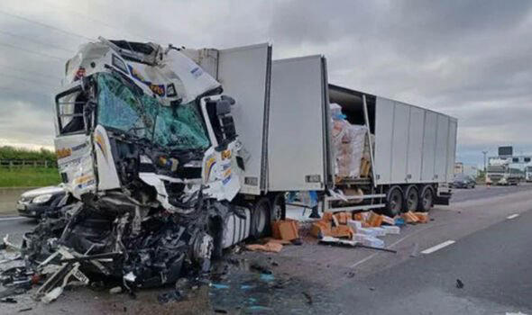 Smashed lorry.