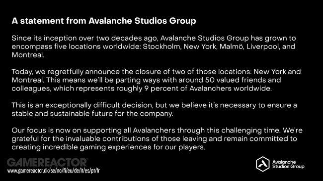 avalanche studios drabbat av stora uppsägningar och interna nedläggningar