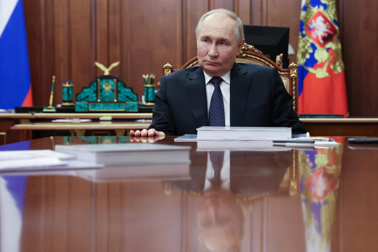 Russian President Vladimir Putin attends a meeting in Moscow, Russia on June 1, 2024. The president has made clear his intention to retain the territories seized from Ukraine in more than two years of war.