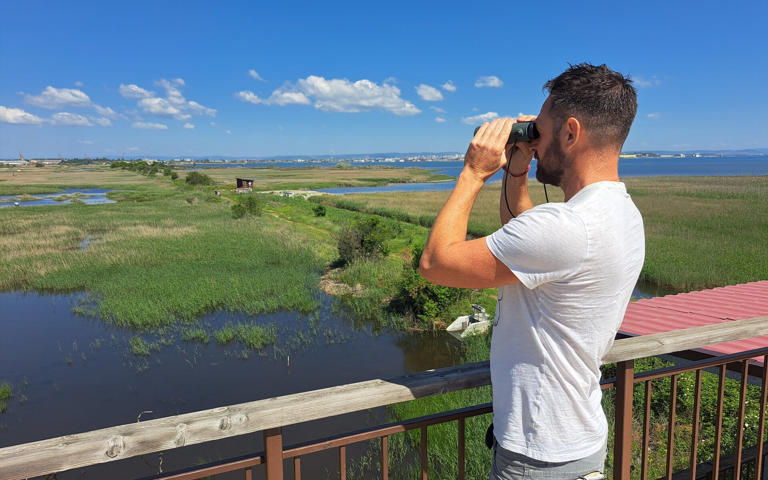 Writer James Litston admiring the birdlife at Poda nature reserve