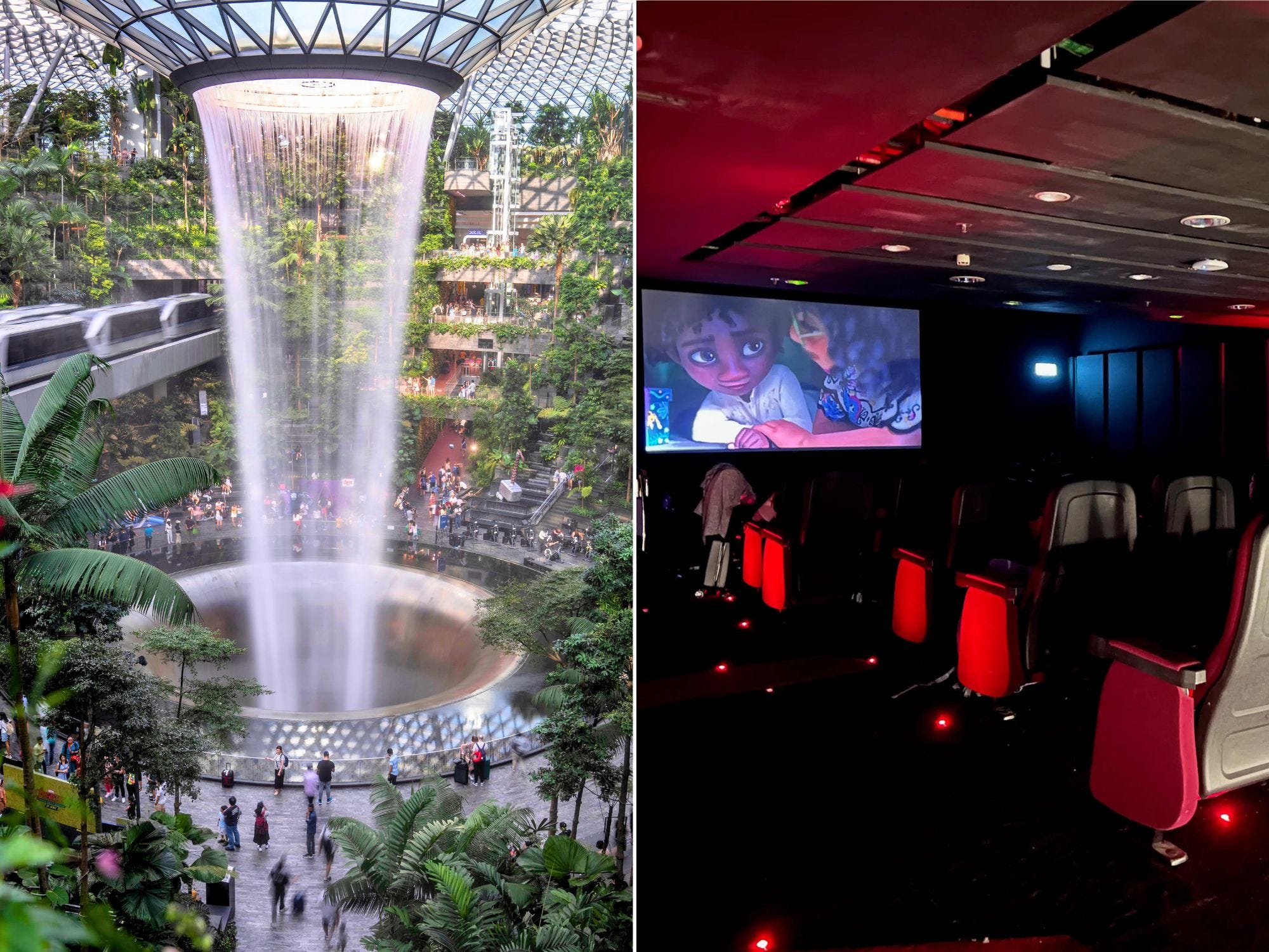 <p>"For best, <a href="https://www.businessinsider.com/spent-8-hours-singapore-changi-airport-pool-butterfly-garden-theater-2023-2">Singapore Changi Airport</a> is just untouchable," Ott said.</p><p>Ott added that the airport has multiple hotels, local art shops, and no shortage of things to do, see, and eat.</p><p>"Some of the best local food is at the airport because the famous places in Singapore set up locations there," he said.</p><p>There's a movie theater, a pool, a butterfly garden, and a wide range of shops.</p><p>But the real spectacle is probably the <a href="https://www.businessinsider.com/singapore-jewel-changi-airport-pandemic-photos-2021-2">Jewel</a>. The retail and entertainment complex, connected to Terminal 1, is home to activities like a ropes course, hedge maze, and topiary walk. The centerpiece is the Rain Vortex — the world's largest indoor waterfall spanning seven stories.</p><p>"You can spend an hour just looking at that," Ott said of the Rain Vortex. "I would have a layover there any day."</p>