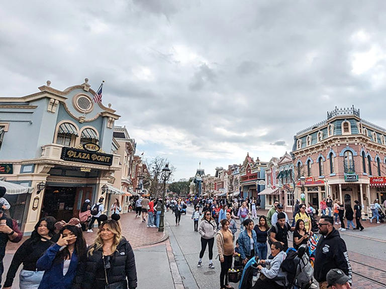 Main Street in Disneyland at mid-day in late February. 