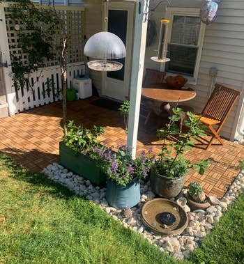 the teak tiles on a back patio