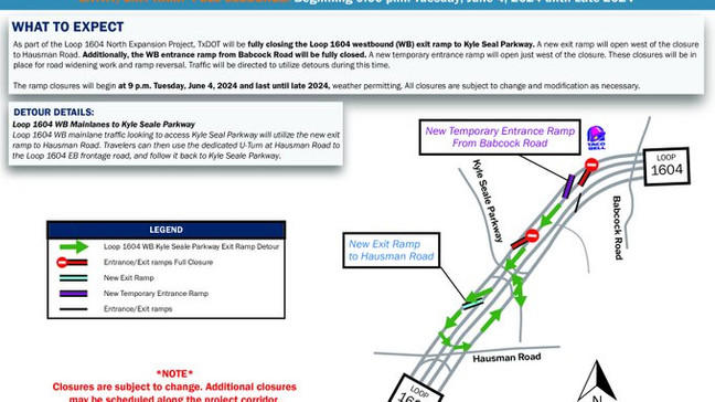 Loop 1604 Closures: Ramps at Kyle Seal and Babcock Road