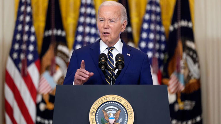 President Joe Biden speaks about an executive action in the East Room at the White House in Washington, Tuesday, June 4, 2024.