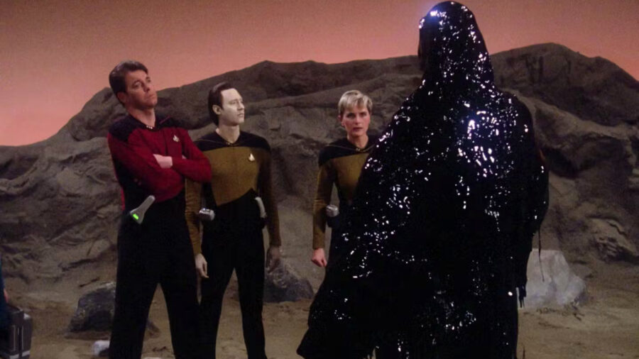 <p>Before we can discuss the sad details of Tasha Yar’s funeral, we need to briefly review the circumstances of her death. In “Skin of Evil,” she is one of several Away Team members who encounter Armus, a living pile of goo that delights in hurting others. He proves himself to be the titular skin of evil when he kills Tasha Yar, instantly murdering her and ensuring that the character doesn’t even get the dignity of a cool death.</p><p>This isn’t the last we see of Tasha Yar, however, because the episode ends with a kind of funeral scene in which the bridge crew witness a pre-recorded hologram. The whole thing is rather emotional for audiences: she mentions each member of the bridge crew by name, telling them how much they meant to her. </p><p>If you’re not already crying, the episode ends with Data confessing to Picard that he keeps ”thinking how empty it will feel without her presence,” worrying that he might have missed the point of the funeral; Picard reassures him that he got the point entirely.</p>