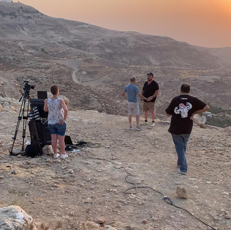 Phil Fischer with a film crew in an undisclosed location of Palestine,  near the Jordan border.  In a remarkable displ