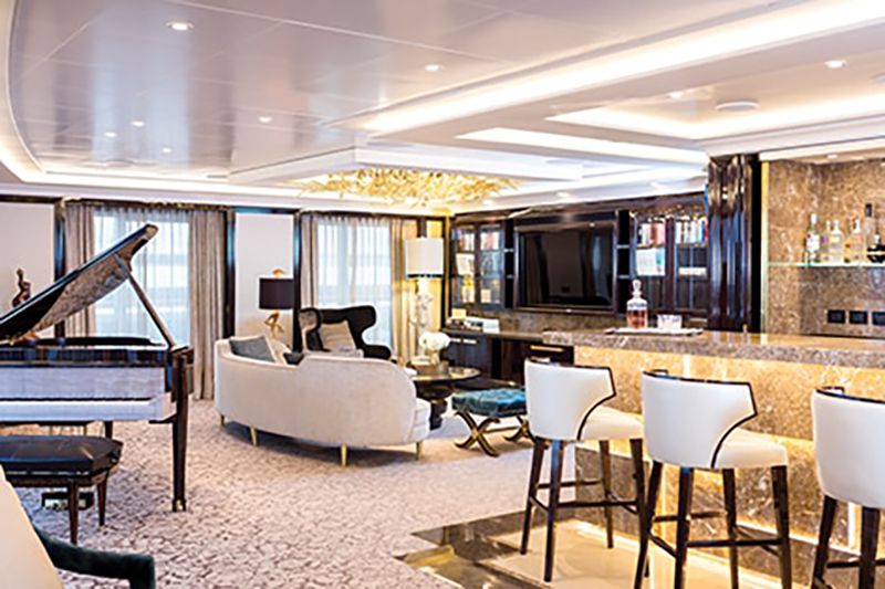 <p>This ship includes 375 suites, with its "top of the ship" residence a 3,000-square-feet behemoth. The suite includes two balconies, three walk-in closets, and a private spa and solarium. There are also <a href="https://www.rssc.com/ships/seven_seas_explorer">5,000 chandeliers</a> and more than 2,000 pieces of artwork on board.</p><p><i>Editor's note: An earlier version of this story referred to the Canyon Ranch Spa aboard the ship, a smaller version of the famed celebrity favorite in Arizona. It has been replaced by the cruise line's own Serene Spa & Wellness.</i></p>