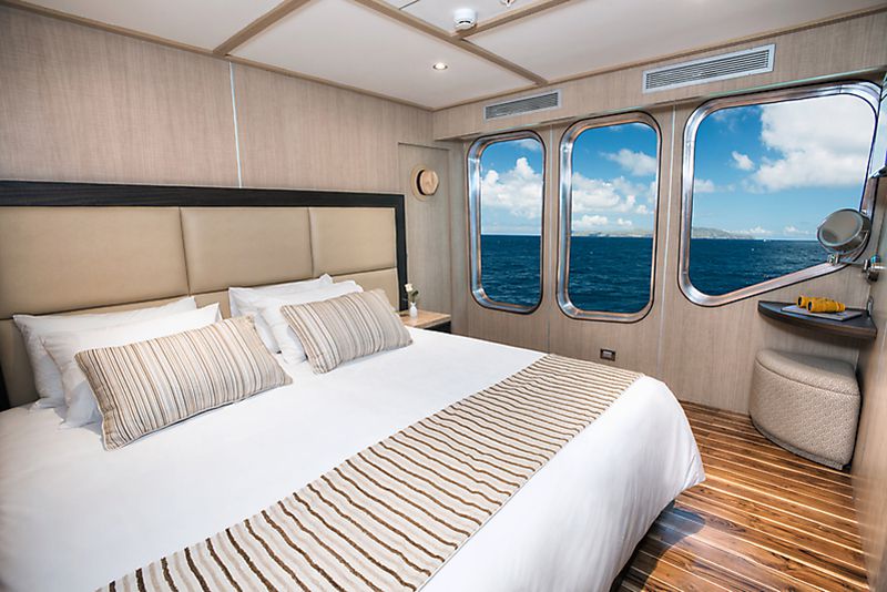 <p>While not as big or grand as some other luxury ships, Ecoventura's MV Origin is one of the <a href="https://www.ecoventura.com/galapagos-cruise-origin-luxury-travel-and-eco-friendliness/">greenest and most luxurious ships</a> to sail the Galapagos Islands. There are 10 deluxe staterooms, all with large windows providing unobstructed ocean views, and within are fine linens, climate controls, memory foam pillows, flat-screen televisions, a personal espresso machine, and rainfall showers. </p>