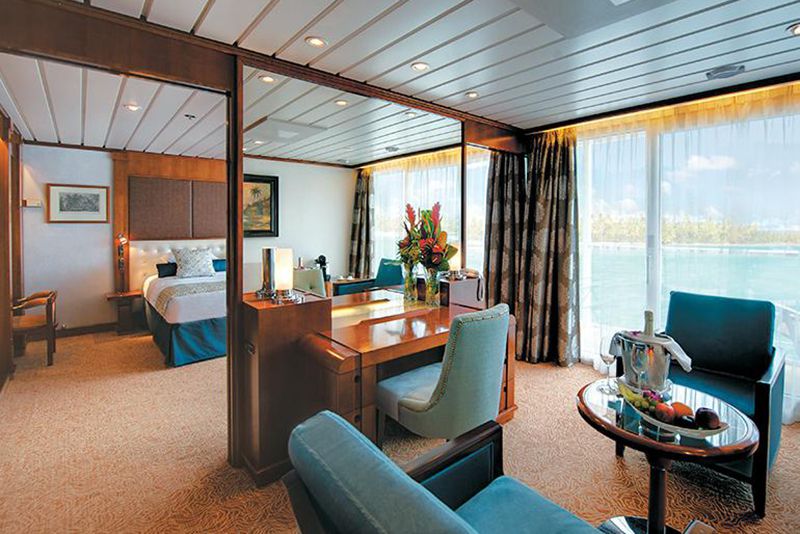 <p>When not exploring gorgeous destinations, guests of the <a href="https://www.pgcruises.com/m-s-paul-gauguin">five-star ship</a> will find the ship includes a watersports marina, extensive spa, butler service, and Apple music systems in many rooms. The Owner's Suite 7002 is 531 square feet, not including the private balcony. The suite bathroom features a full-size tub and separate dressing area. </p>