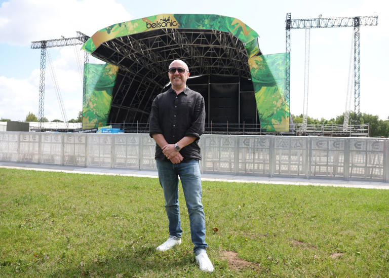 Promoter Alan Simms at the Belsonic 2024 stage in Belfast's Ormeau Park. PICTURE: COLM LENAGHAN.